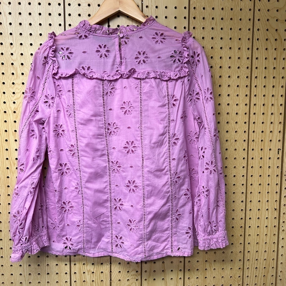 J.Crew Ruffle Eyelet Pink Top - Picture 4 of 6